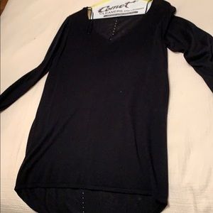 Black long sleeve sheer sweater with hole details